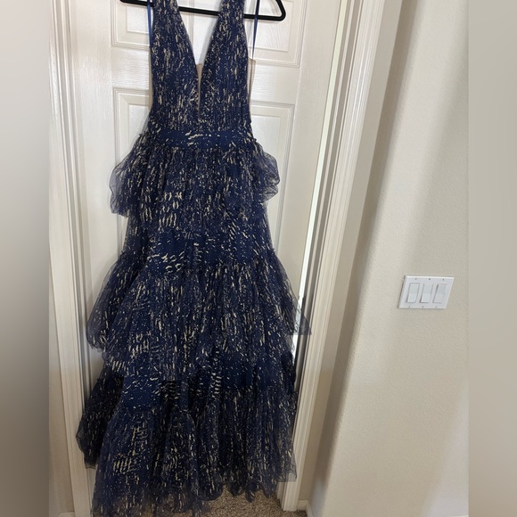 gymboree gold dress Navy Chiffon Long Formal Dress with Delicated Beaded Top main image 0